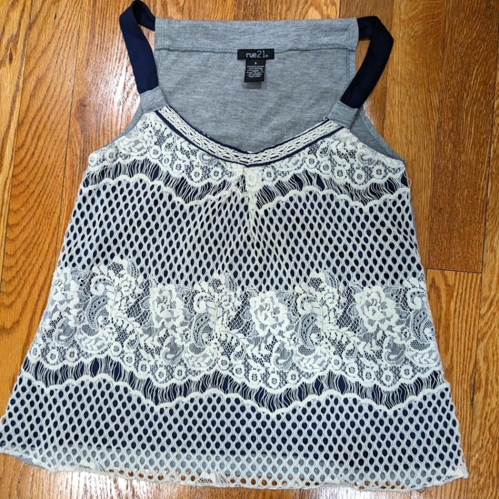 Rue 21, misses tank top. Gray, navy and white. Size S.